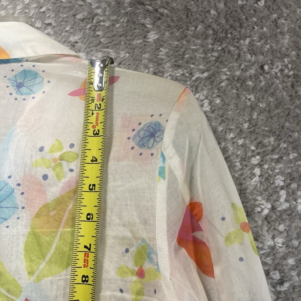 Sigrid Olsen Sport Long Sleeve Button Up Blouse Semi-sheer Aloha Colorul Beach S - Picture 4 of 11